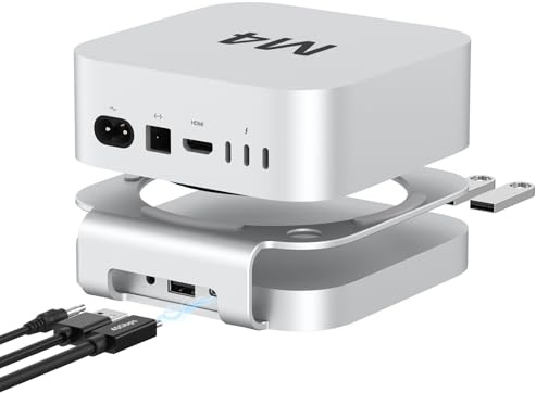 Akkyajaure Hub USB 4 40Gbit/s et Support pour Mac Mini M4/M4 Pro, Station d'accueil entièrement en Aluminium Avec boîtier SSD M.2 40Gbit/s (NVMe PCle), 3 Ports USB 2.0, Audio 3,5 mm, hôte USB4