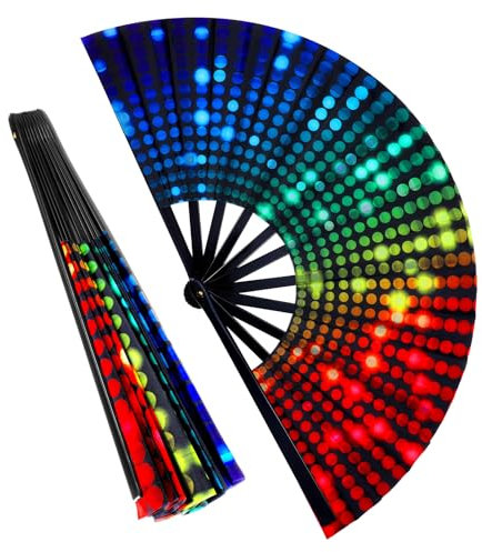 Grevosea Abanico plegable de mano para mujeres/hombres, abanicos grandes de plástico y tela de nailon, ventiladores de mano chinos/japoneses para decoración de baile y eventos de festivales (luz de