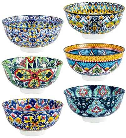 HENXFEN LEAD Müslischalen Porzellan, Kleine Dessertschalen für Müsli, Dessert, Eiscreme und Nachtisch, usw. Bunte, 6er Pack - Bohemian Style