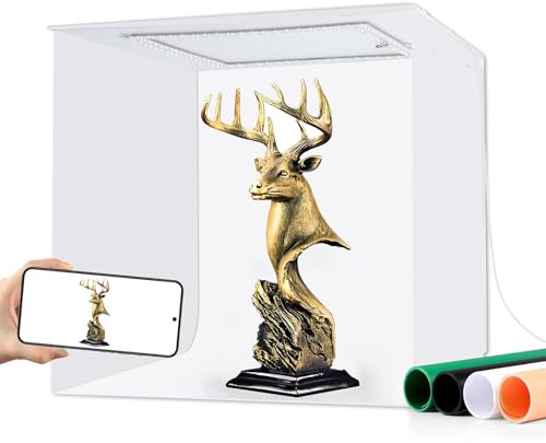 DIYLooks Mini scatola luminosa portatile per studio fotografico, 30,5 x 30,5 cm, kit tenda professionale dimmerabile per riprese fotografiche, 144 luci LED (CRI > 97) + 4 fondali fotografici per