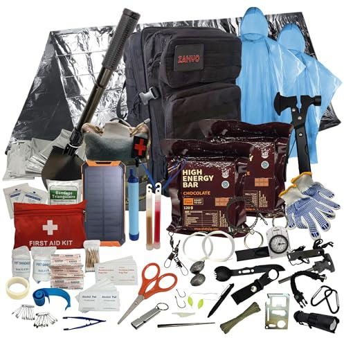 ZAHVO 72 Hour Emergency Survival Kit with Food, Solar Power Bank, Water Purifier, First Aid & Tools, Go Bag Emergency Survival Backpack & Emergency Survival Kit for Disaster Preparedness & Evacuation