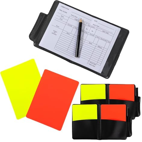 Soccer Referee Card Set - 2pcs Red and Yellow Cards with Record Paper - Warning Referee Kit for Football, Volleyball, Rugby, Hockey, Baseball Matches