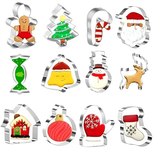 OIXEYA 12 Pezzi Natale Formine per Biscotti Acciaio Inox Stampi Biscotti DIY Decorazioni Dolci Biscotti Stampo Per Biscotti Natalizi