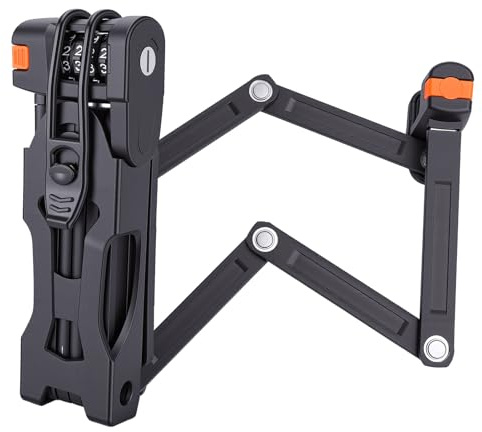 Exsulity Antifurto Pieghevole Per Bicicletta, Lucchetto A Combinazione A 4 Cifre Ad Alta Sicurezza, Compatto Con Staffa Di Fissaggio Per Biciclette, Scooter E Moto, Nero