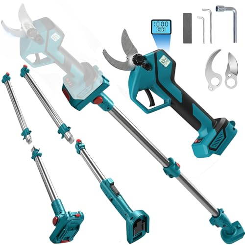 Batteridriven grensax teleskop 2-i-1 trädgårdssax med teleskopstång 50 mm för Makita 18 V (utan batteri), borstlös, elektrisk grensåg, grensax, LCD-trädsax för beskärning av träd, fruktträd
