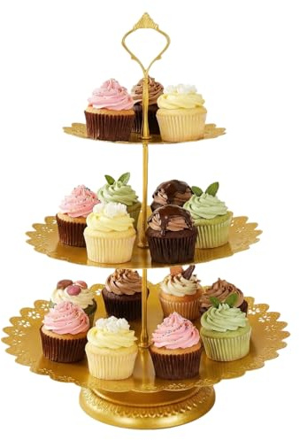 3 Tiers Cake Display Stand, Round Metal Tiered Cupcake Stand, Afternoon Tea Stands, for Reusable Cake Serving Platter Stand for Birthday, Wedding, Party