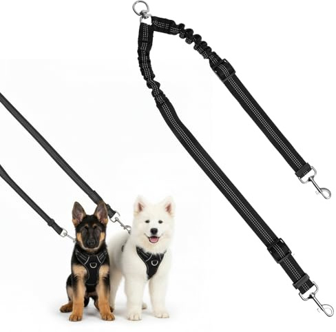 Hundeleine Doppelleine fur 2 Hunde Doppelte Hund Leine für 2 Hunde 360° Drehbarer Nylon Verstellbar Reflektierend Spazieren Leine Hundeleine Dog Leash Hundeleinen für kleine Hund
