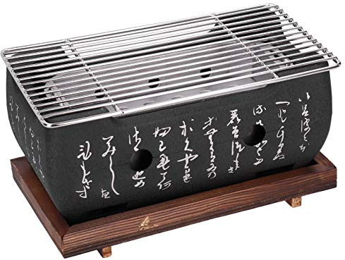 OEBUAFI Griglia per Barbecue Giapponese, Stufa a Carbone Leggera in Lega di Alluminio con Piastra di Base in Legno e Rete Staccabile, per Cucinare All'aperto in Casa