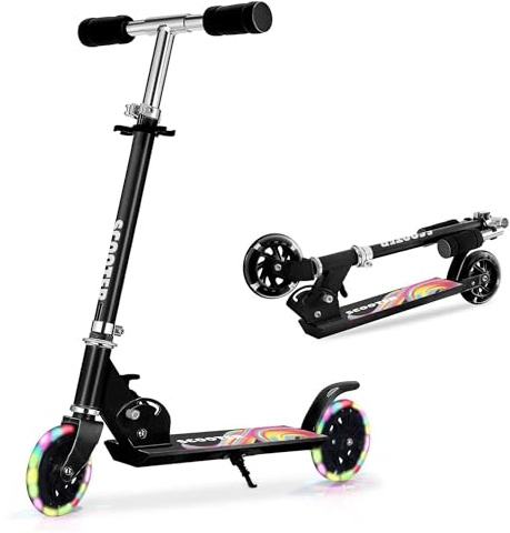 Y-RAIN Pliant Trottinette Enfant AB 3 Ans,Hauteur Guidon Réglable,Noir/Rose | 2 Roues à LED, Poignées mousse, ABEC 7, Frein et Béquille, 50KG Charge