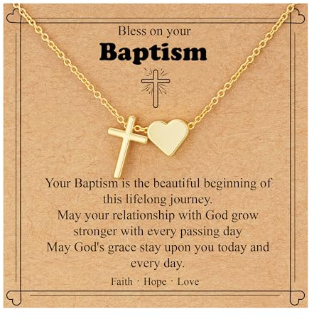 WEDDINEN Baptism Gifts for Girl Catholic Gift Heart Cross Baptism Necklace for Girls Christian Religious Jewelry Gifts for Kids Daughter Granddaughter Nieces