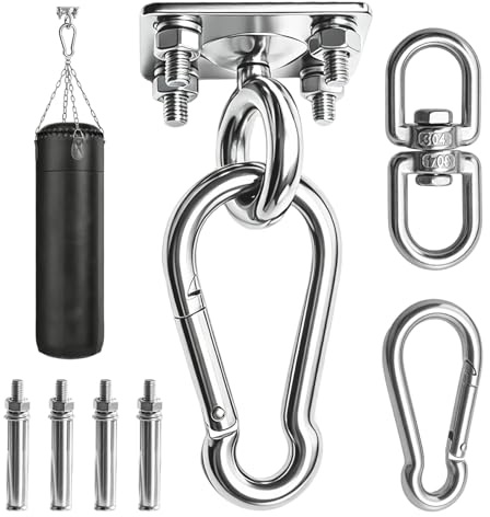 Gancio da soffitto in acciaio inox, girevole a 360°, supporto per sacco da boxe, fissaggio per amaca, gancio per altalena, portata 300 kg, supporto da soffitto per veranda, yoga, palestra, interni ed