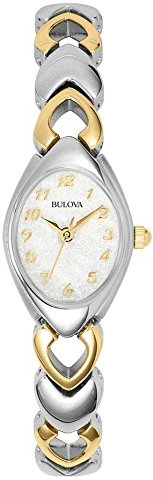 Bulova Ladies' Classic Two-Tone Stainless Steel 3-Hand Quartz, White Patterned Dial Style: 98V02