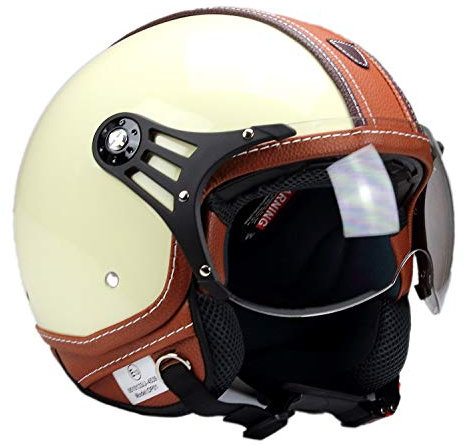BNO-PL28 Jethelm Beige glänzend + Braun, Motorradhelm, Schutzhelm Helm S - XL (M)