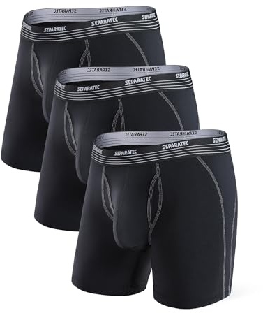Separatec Mens Boxer Briefs Sports High Elastic Quick Dry Dual Pouch Men's Boxer Shorts Open Fly Boxers Functional Athletic Underwear for Men 3 Pack S
