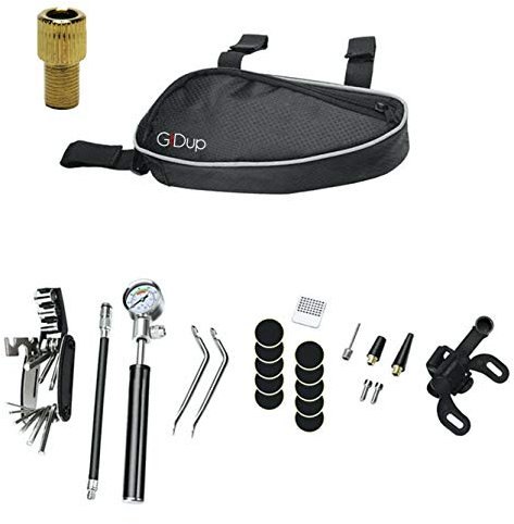 GIDUP Fahrrad Reparatur Set - Fahrrad Werkzeug Set mit Fahrrad Flickzeug - 16 in 1 Fahrrad Multitool - robuste Fahrrad Satteltasche mit hochwertiger Luftpumpe aus Aluminium im Fahrrad-Werkzeug Set