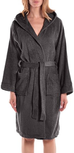 Caleffi Menorca 74910 Bathrobe with Hood, Cotton, Anthracite, M, 74910