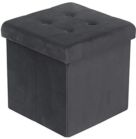 WOLTU Sitzhocker mit Stauraum Sitzwürfel Sitzbank faltbar Truhen Aufbewahrungsbox, Deckel abnehmbar, Gepolsterte Sitzfläche aus Samt, 37,5x37,5x38CM(LxBxH), Grau