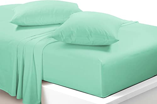 Extra Deep 40cm Fitted Sheets Easy Care Polycotton Cotton Rich Deep Fitted Bed Sheets (Mint Green, Super King)