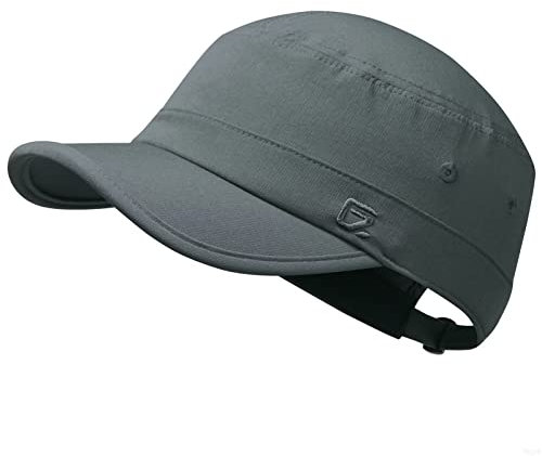 GADIEMKENSD Stretch Army Cap Sport Military Style Sun Hat for Men Women Tripper Cap Summer Cooling Travel Hiking Tactical Cadet Hat Dad Hats Breathable Flat Top Short Bill Corps Hat Dark Gray