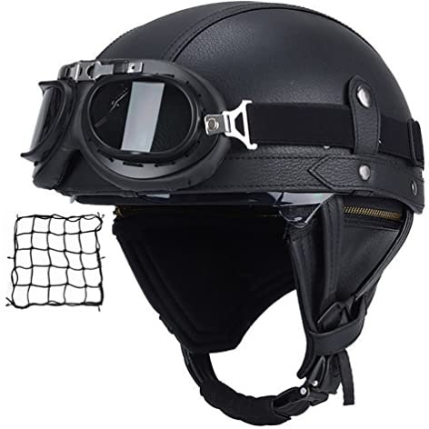 Halbschalenhelm mit ECE, Jethelm Retro, Chopper Helm, Retro Motorrad Helm, Scooter-Helm, Offenem Helm, mit Brille halbhelm Motorrad männer motorradhelm