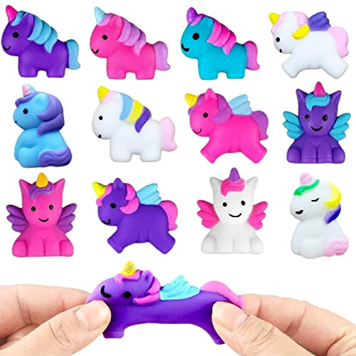POPOYU 12Pièces Licorne Kawaii Mochi Squishy Toys,Mignon Animaux Squishy Anti Stress Enfant,Mini Squishies Soft Squeeze Jouet,Cadeau Halloween Noël Pâques Anniversaire Invites Pochette Surprise Enfant