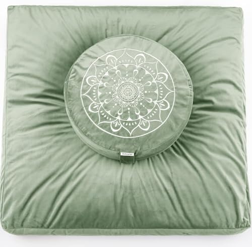 Hihealer Grande cuscino da meditazione e tappetino Zabuton Set cuscino da meditazione e tappetino Zafu per uomini e donne (verde)