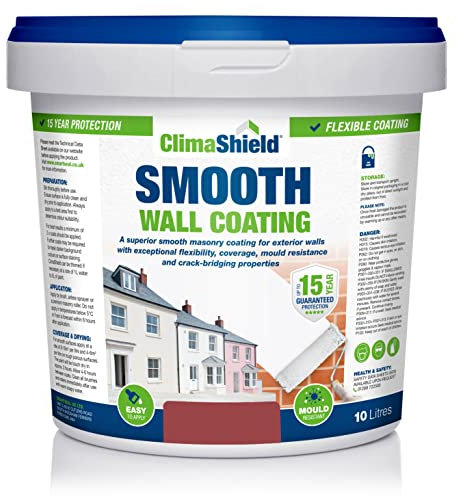 Climashield Smooth Wall Coating - Premium Outdoor Wall Paint -12 Colours. Waterproofing Exterior Wall Paint, 15 Year Protection for Brick, Stone, Concrete & Rendered Walls - (10L, Brick Red)
