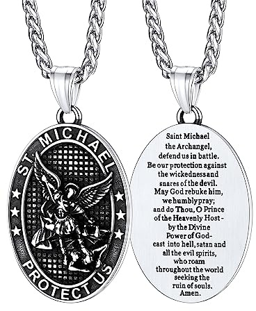 FaithHeart Saint Michael Archangel Necklace, Patron Saints of Policeman Firemen Talisman Jewelry, Stainless Steel Lucky Charm for Family Friends Partners