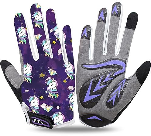 FINGER TEN Fahrradhandschuhe Kinder MTB Fahrrad Handschuhe Freizeit Vollfigner Sport Radhandschuhe mit Gel rutschfest Wert 1 Paar Lila S, Radsport Skatehandschuhe Mädchen 2-11 Jahre