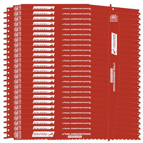 Souyou 25 Pack 12 Inch 6/12 Tpi Reciprocating Saw Blades Bi-Metal Steel Demon with Perma-Shield Coating Stud and Nail Saw-zall Blades Saw-zall Blades for Cutting Embedded Wood Metals PVC Pallets etc