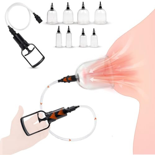 BDSMYEE 8 Suceurs Mamelons avec Dispositif d'aspiration manuel, Tétons Vagin Stimulation, Jouet sexuel transparent et visible Clitoris Sucker
