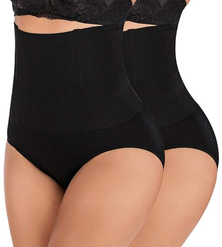 L&K-II Femme Culotte Gainante Ventre Plat Gaine Amincissante Invisible Taille Haute Culottes Sculptantes Stretch Slip Panty Minceur Shapewear Body Shaper,Lot de 2 Noir M/L