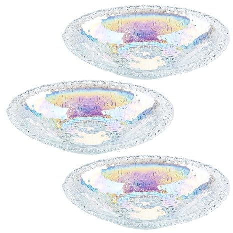 Ideen mit Herz Cuencos de cristal ovalados con relieve de flores | Decoración | Cuenco decorativo con superficie iridiscente | 20,5 cm x 13,4 cm x 4,2 cm | 3 unidades