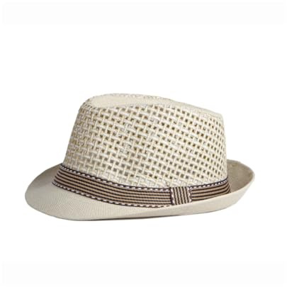 Straw Fedora Hat for Women Men Mesh Trilby Hat Panama Cuban Summer Beach Sun Outdoor (US, Alpha, One Size, Light Khaki)