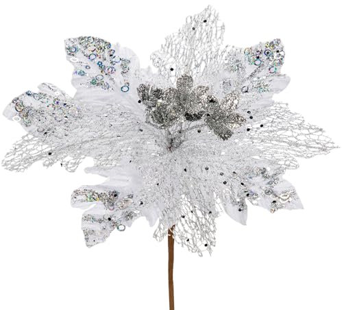 Arborus Lot de 6 grandes fleurs de poinsettia artificielles à paillettes de 29 cm pour décoration de sapin de Noël - Décoration de Noël - Guirlande de Noël, couronne, décoration de Noël