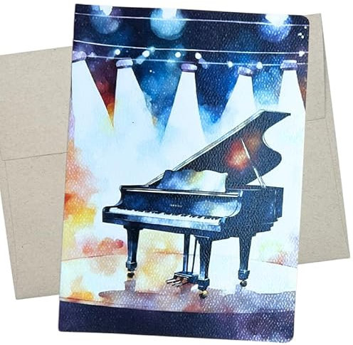 Whitman and Daughter Grand Piano Greeting Card - 5x7 Inch Premium Piano Card for Piano Birthday Card, Thank You Card Music, Teacher Appreciation or Recital Cards - Blank Inside, 955