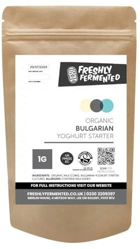 Freshly Fermented Bulgarian Yoghurt Starter Culture | Organic, Live Thermophilic | Traditional Tangy Yoghurt from Lactobacillus Bulgaricus | Reusable Heirloom Strain | UKAS Lab Tested UK