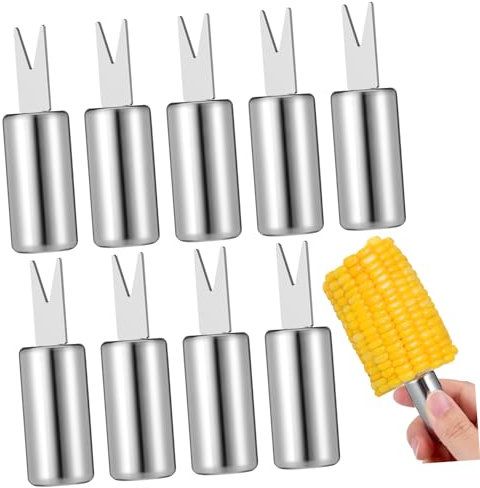 PRETYZOOM 10 Pezzi ago per mais in acciaio inossidabile pannocchie porta spiedini sui bastoncini di pannocchia sul cucine forcone portautensili forchette da cibo forchette da frutta Silver
