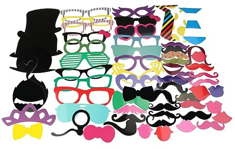 SHOWERORO Fotorequisiten Satz Für Hochzeit Geburtstag Party Mit Brille Schnurrbart Rote Lippen Fliege Rose Usw Aus Bambusstab Und Karton