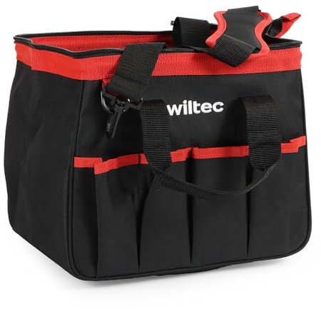 Wiltec Werkzeugtasche 30 x 23 x 25 cm bis 20 kg, Werkzeug Tasche 9 Fächer, Arbeitstasche mit Schultergurt, Transporttasche wasserresistent