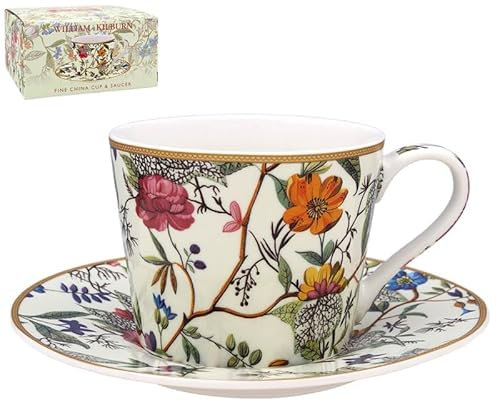 The Leonardo Collection William Kilburn Kilburn Cup & Saucer for Kitchen | Lovely Coffee Cup Set for Home & Office | Tea Cups and Saucers for Enjoying Hot Drinks | Coffee Mug and Saucer for Gifts
