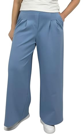 Ballandoro Pantaloni Eleganti Donna Palazzo Vita Alta Larghi - per Completo Cerimonia Elasticizzati Curvy, Pantalone Tailleur Made in Italy Autunno (IT, Testo, L-XL, Regular, Regular, Azzurro)