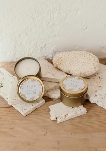 12 Bougies personnalisées en métal doré, 100g, senteur bois de santal, cadeau pour invité de mariage ou décoration/cadeau événement