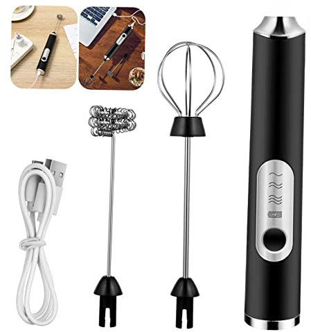 FONDOTIN Espumador Eléctrico De Leche Recargable Usb Con Batidores De Acero Inoxidable Velocidades Ajustables Para Batir Huevos Preparar Café Matcha y Crema Casa Bajo Ruido y Carga Rápida