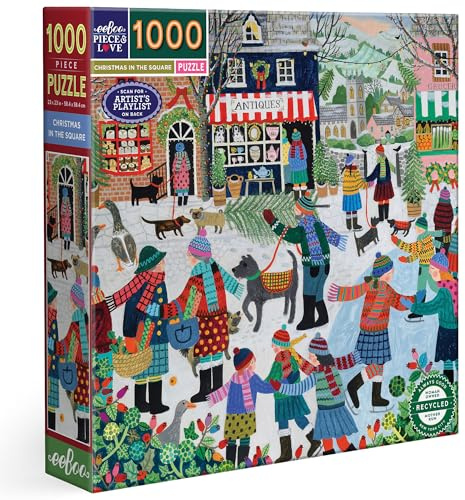 Eeboo - Puzzle mit 1000 Teilen Christmas in The Square – Weihnachtspuzzle 1000 Teile – Maße 58,5 cm x 58,5 cm
