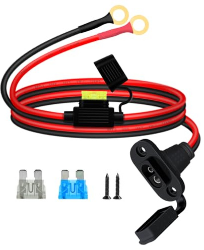 YINGAYOU 12AWG SAE Power Socket Sidewall with O Ring 8mm SAE Sidewall with Inline Fuse and O Rings 25A, for Charging Motorcycles Tractors Cars (12 AWG, 2 m)