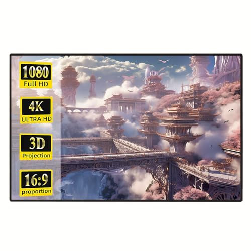 60/72/80/90 Inch Fixed Frame Projector Screen, 16: 9 4K HD Movie Screen with 170° Viewing Angle, Wall Mount Projection Screen for Home Cinema, Office, School(90in)