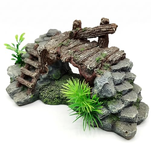 Otbushit Realistisk design sköldpadda gömställe akvarium dekor, ekoharts akvarium dekoration bro för akvarium och reptil