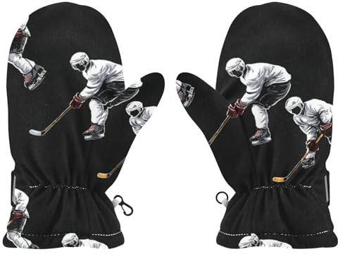 Plaaee Winter Gloves for Toddler Kids White Hockey Player on Black Boys Girls Soft Warm Gloves Children Mittens M