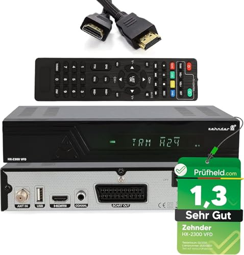 [ Test MOLTO BUONO, Note 1.3 *] Ricevitore satellitare Zehnder HX 2300 VFD + cavo HDMI, con funzione di registrazione, Full HD, ricevitore satellitare digitale per parabola satellitare, satellitare